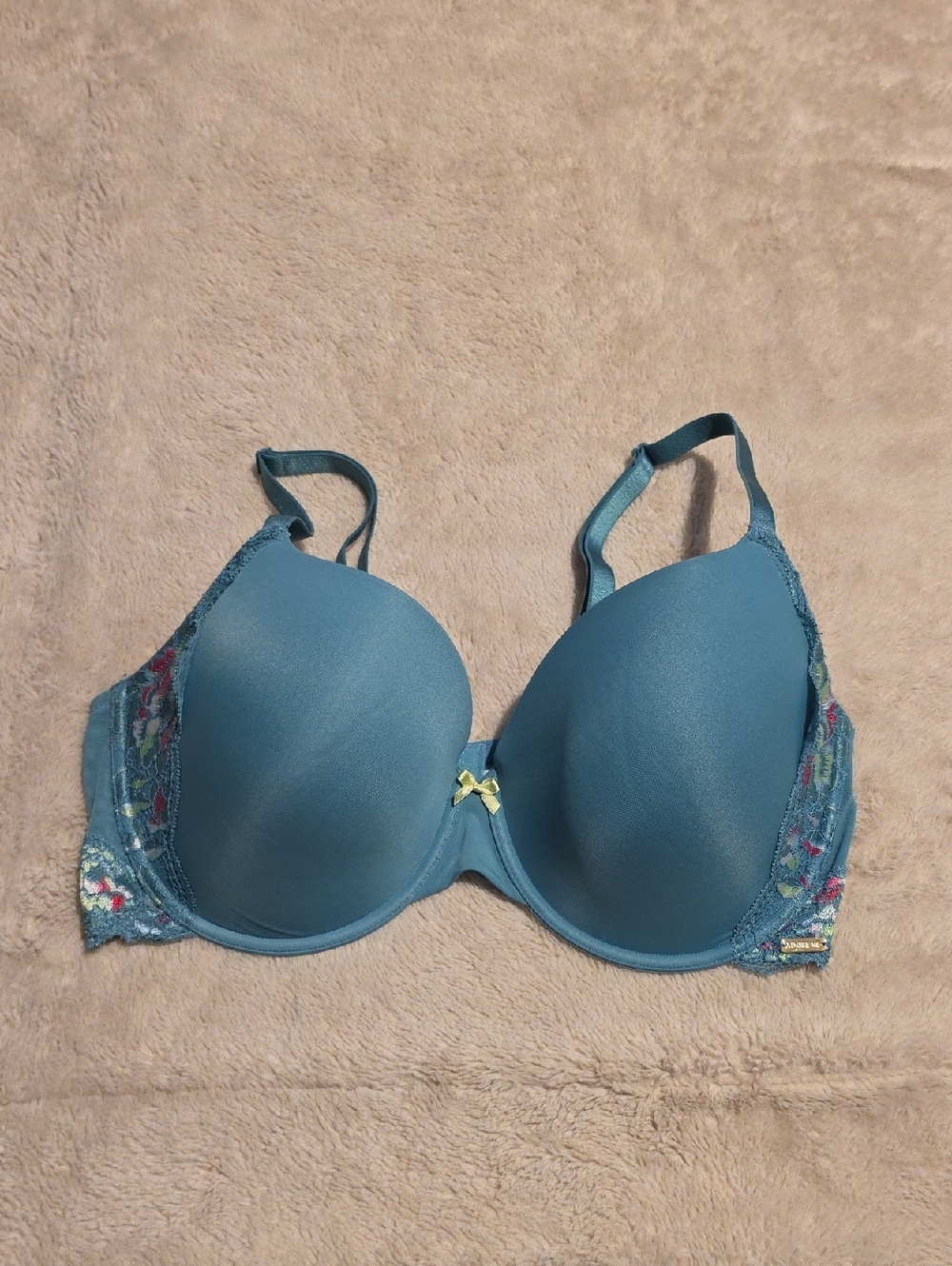Adore Me Teal Padded Underwire Bra with Floral Lace Accents Size 40DD